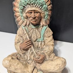 Vintage Universal Statuary Co. 1972 Native American Chief Statue - 9" Hand-Painted
