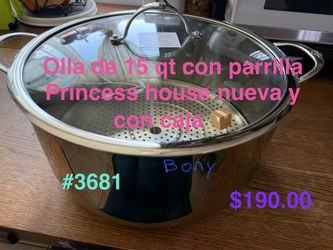 Olla tamalera de 15 qt con la parrilla 👉 princess house todo nuevo y con caja 📦