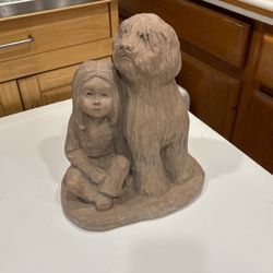 Vintage 1990 Sheepdog and Girl Statue By Austin Productions