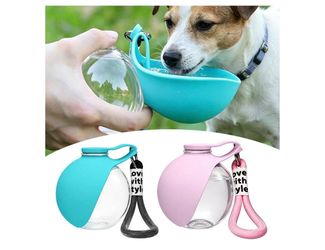 Dog Water Bottle Portable 2-in-1 Pet Travel Dispenser with  Bowl 10 Oz Soft Silicone collapsible