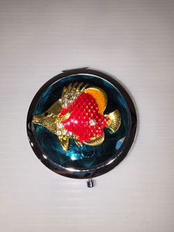 Compack Pocket Mirror with Fish on top