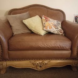 Beautiful Large Brown Leather Couch & Chair