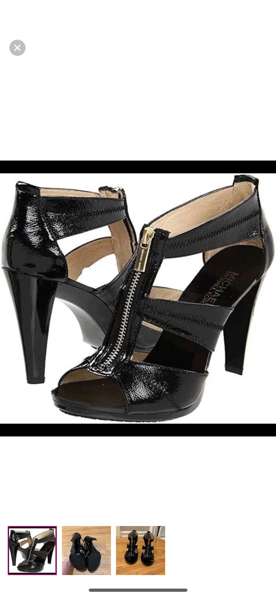 Michael Kors Sz 8.5 Berkley Black Patent Leather T-Strap Heels