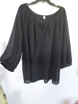 Old Navy Women's Top Blouse Size XXL Black Sheer 3/4 Sleeve Embroidered Front
