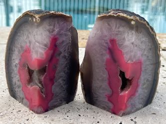 Brazilian Agate Magenta Pink Geode Bookends