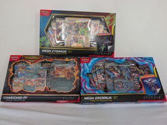 Pokemon TCG Collection Bundle - Charizard ex, Mega Greninja ex & Mega Zygarde ex - NEW