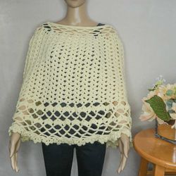 White Crochet Poncho New