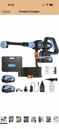 MUPEAK Cordless Washer Operated, 1500PSl-Brushless Portable Washer, 3 Speed Adjustable/6 in 1 Nozzle, Cordless Washers for Car Yard Cleaning, Blue