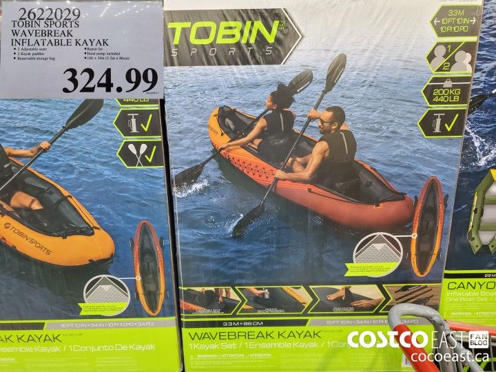 Tobin Sports Wavebreak Kayak Inflatable canoe for Two Person Tandem Fishing Kayak Twin Lightweight Foldable 10 ft Paddles and Pump Included