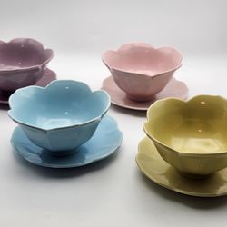 Pastel Lotus Flower Bowls And Saucers