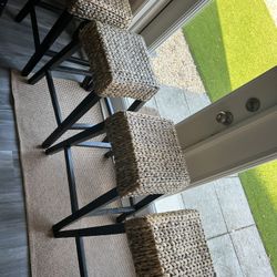 4 Edgewater counter height bar stools with handwoven natural fiber rattan in sea grass 