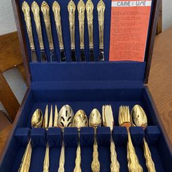 24k Gold Electroplate Silverplate Stainless Steel With Cake Dessert Spoon Set 