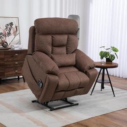 Lift chair Top-tier Flagship 4 OKIN Motors Chenille Recliner Lift Sofa 2 Remote Controls, Pillow and 2 Cup Holder - Brown