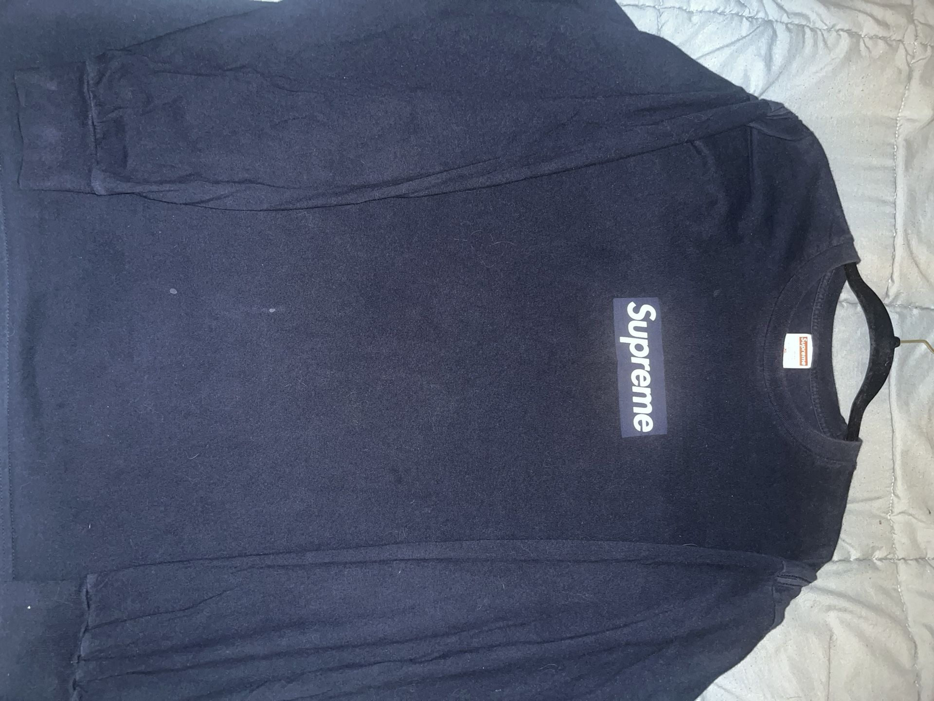 supreme long sleeve box logo, XL, navy blue