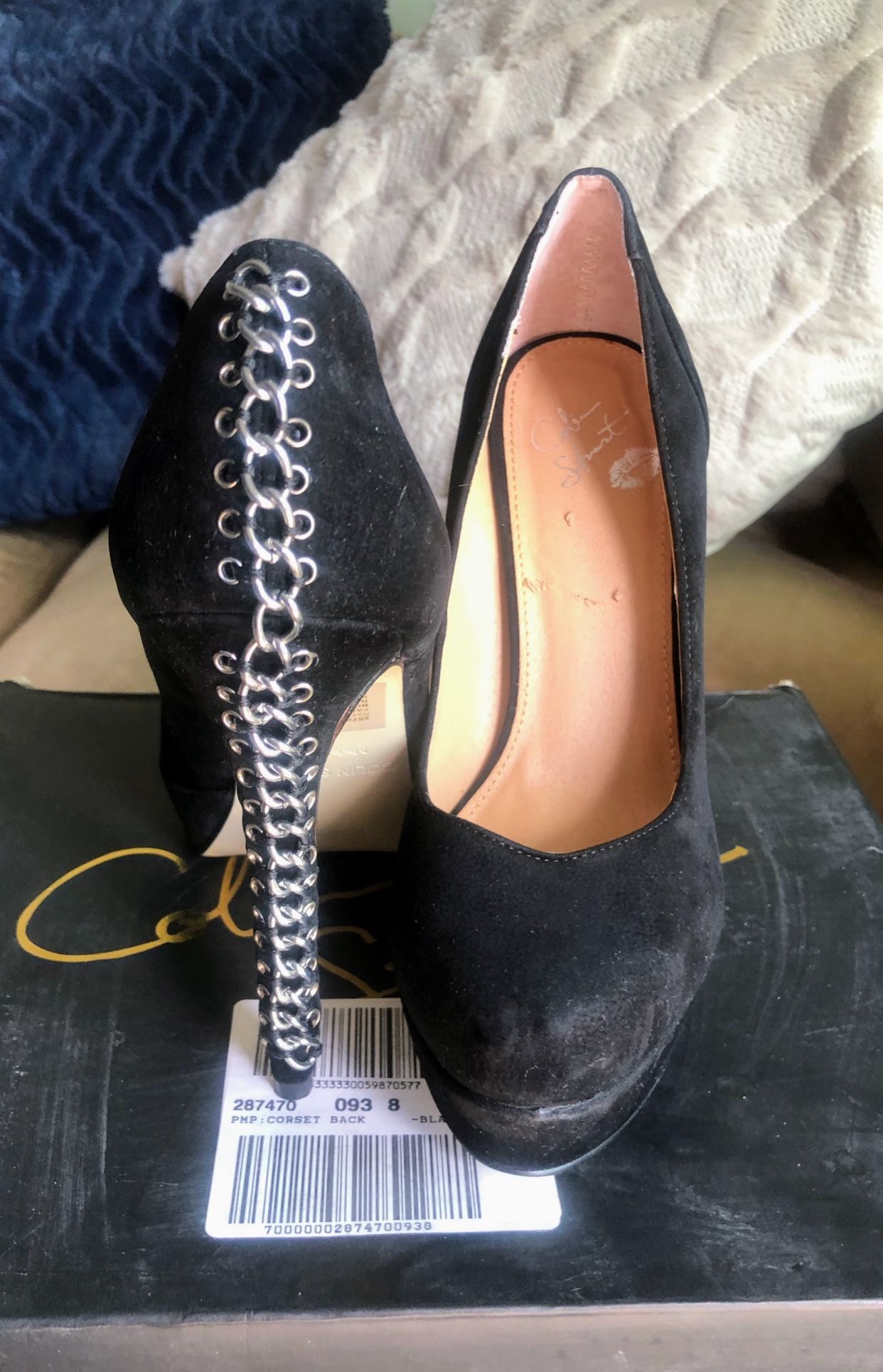 NIB Colin Stuart Chain Metal Corset Heels- Black- 8