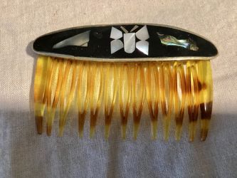 1980s Decorative Hair Comb Mother Of Pearl Butterfly Inlaid Barrette Hair Accessory