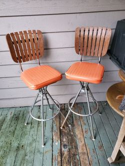 Vintage Slatted Walnut Bar Stools