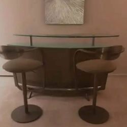 Modern Bar Set With Custom Leather Stools 