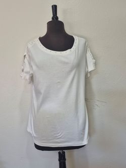 Karen Scott Women's White Star Studded Cold Shoulder Cotton Top Size L