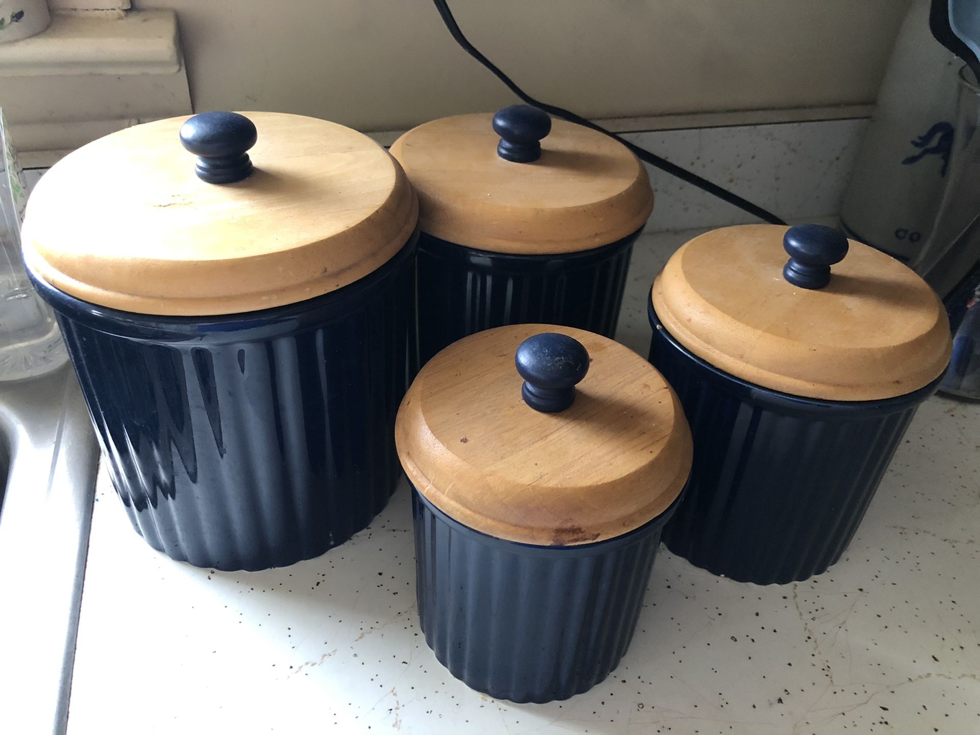 Blue canisters