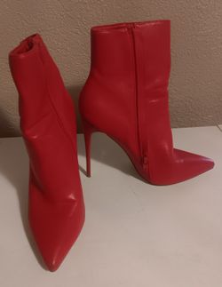 Red Faux Leather Boots