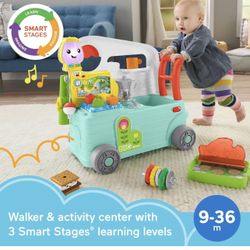 Fisher-Price Laugh & Learn Baby to Toddler Toy 3-in-1 On-the-Go Camper Walker & Activity Center with Smart Stages for Ages 9+ Months