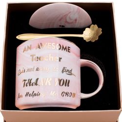  Duneach Luspan Teacher Gift - Teacher Appreciation Gifts - Best Gifts for Teachers - Best Teacher Gifts for Women - Pink Marble Ceramic 