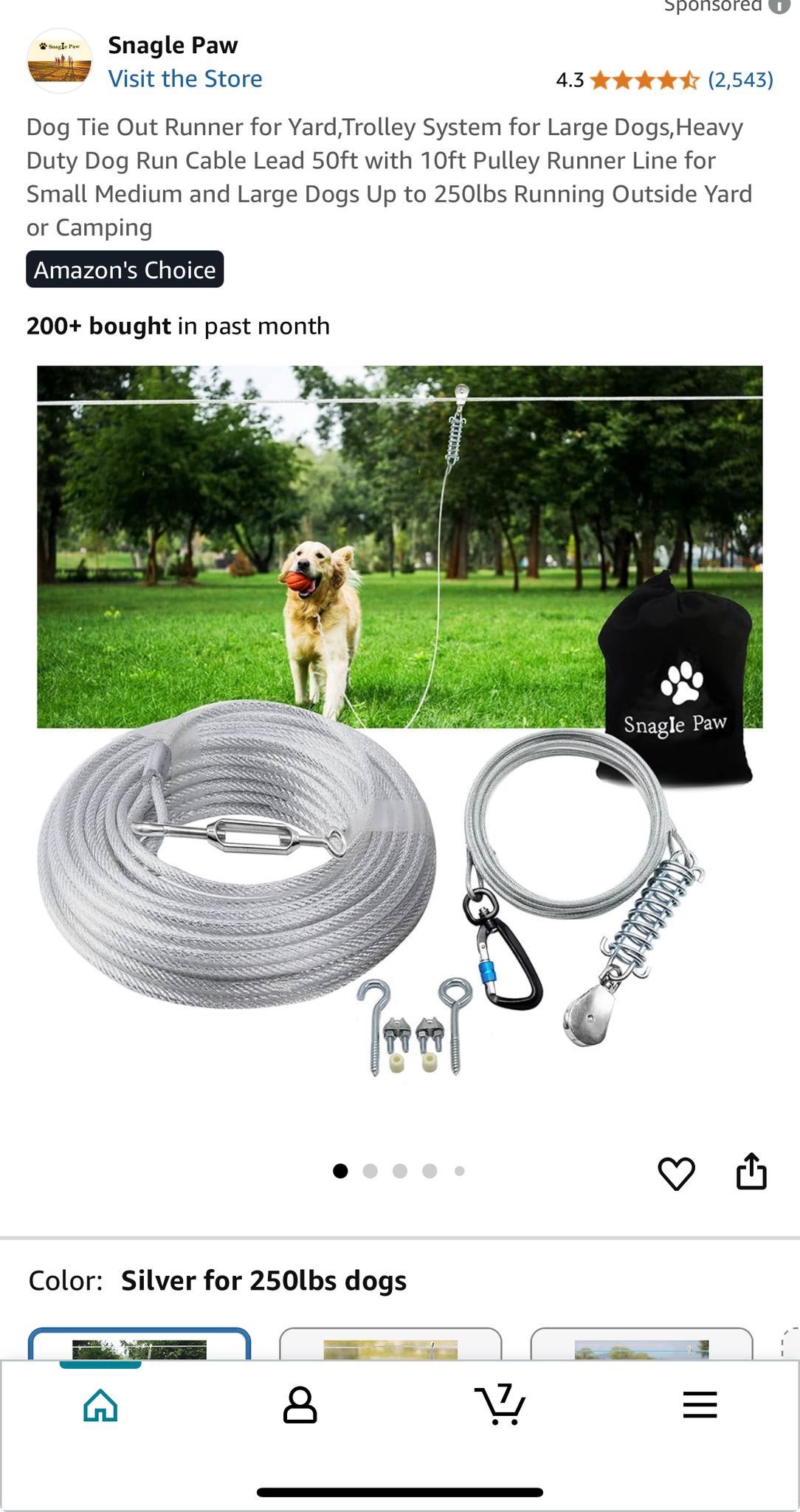 Snagle Paw Dog Tie Out Runner For Back Yard