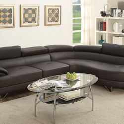 New Espresso Leather Sectional Couch / Free Delivery 