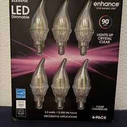 Clear Dimmable LED Chandelier Bulbs 6 Pk Soft White, 40W - Brand New In Sealed Package.
