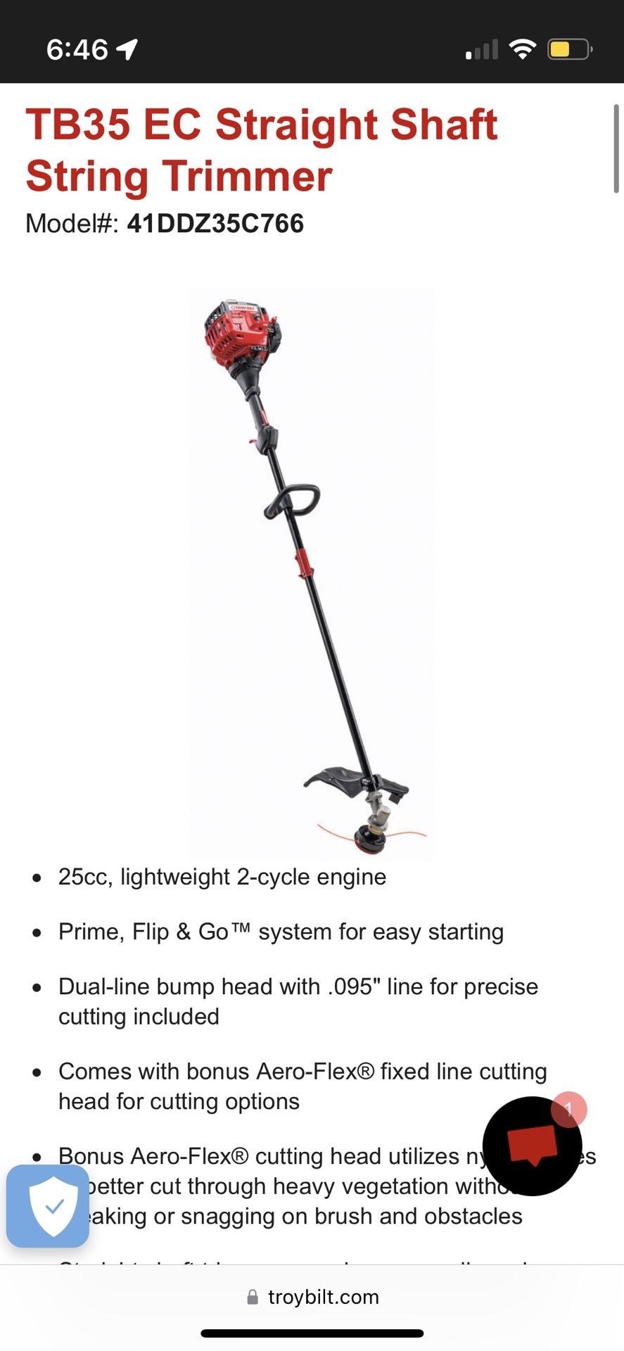 Troy bilt Weed Wacker TB35 EC Straight Shaft String Trimmer for Sale in