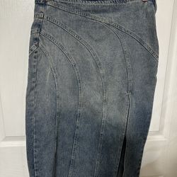 Denim Skirt Mid Length With Slit -Size Small