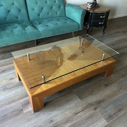 Wood floating glass coffee table