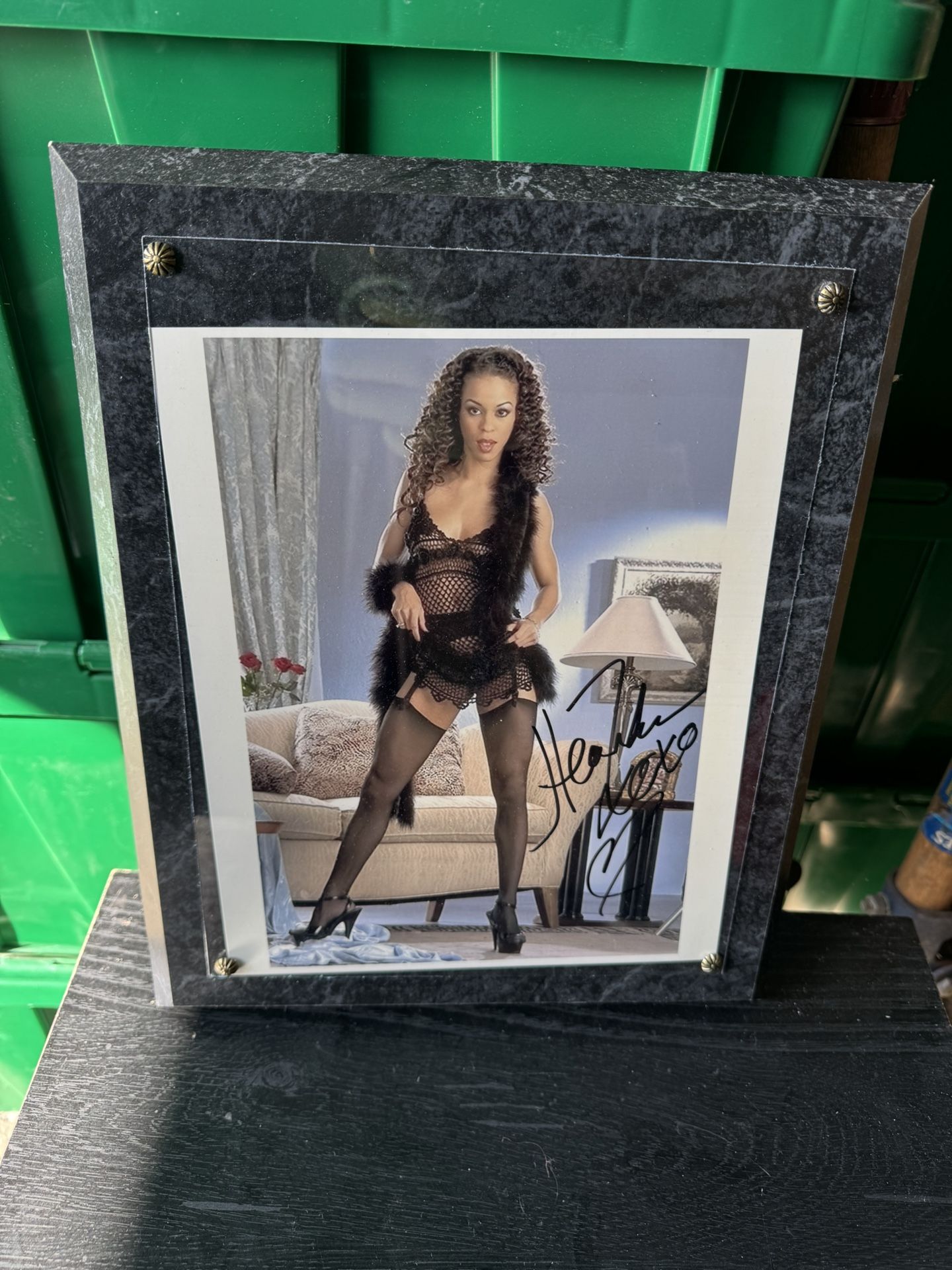 Signed photograph of Sasha Grey in marble frame