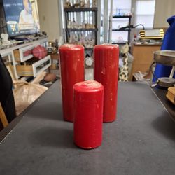 "NEW " Set Of 3 Large Red Scented Pillar Candles With Cinnamon Scent Incl: 2-9" & 1-6" Current Market Value $35