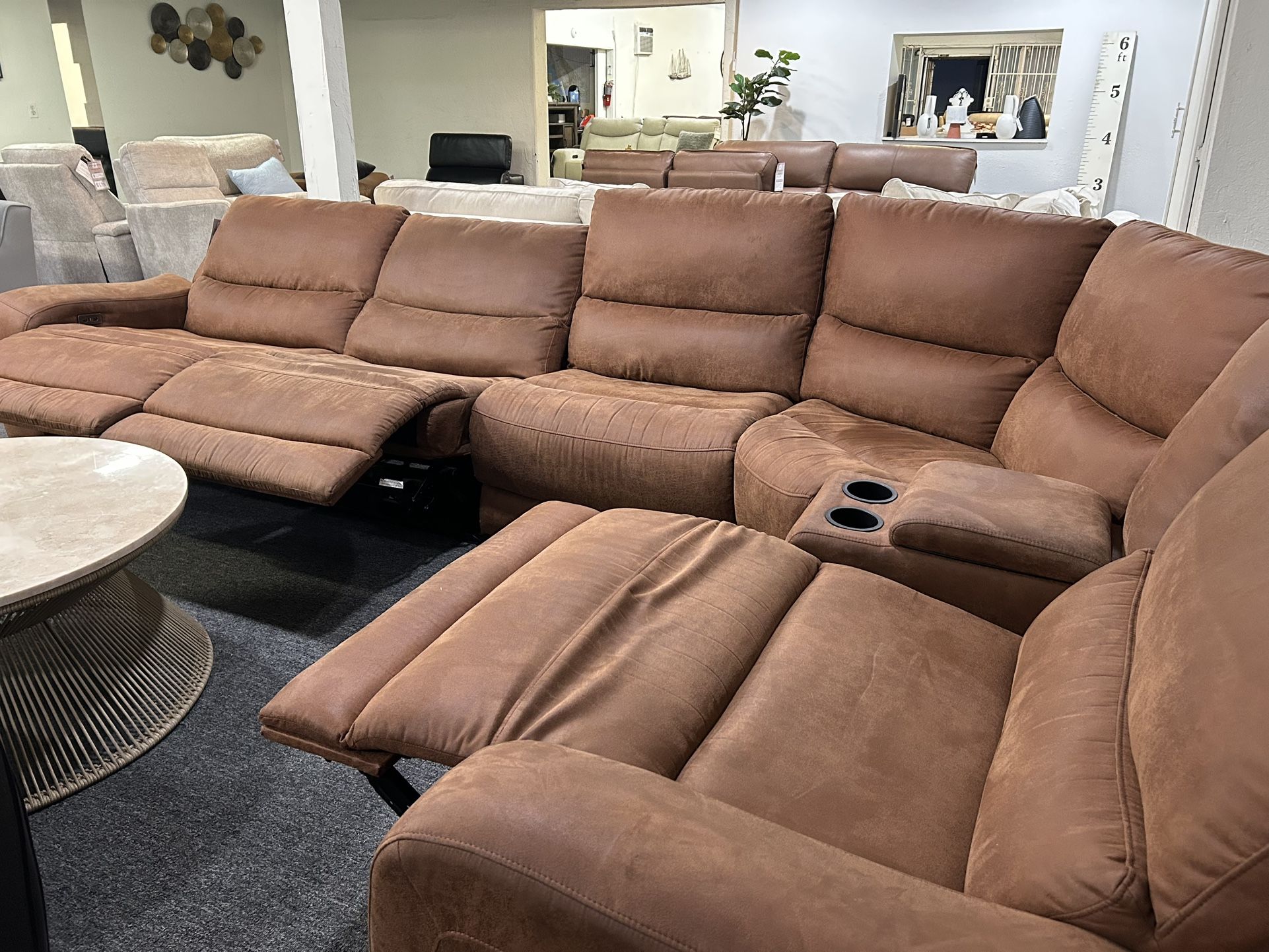 Furniture- 6 Pc High Performance Fabric Sectional With 3 Power Recliners- Tacona