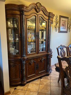 Large Ornate Wood China Cabinet