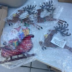 Christmas Yard Stakes Light Up Christmas Outdoor Decorations with LED Santa Claus Reindeers in Sleigh Lighted Metal Yard Stakes Xmas Garden Stake Lawn