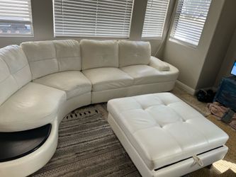 Modern White Sectional Couch + Storage Ottoman (Firm Price – Moving Sale)