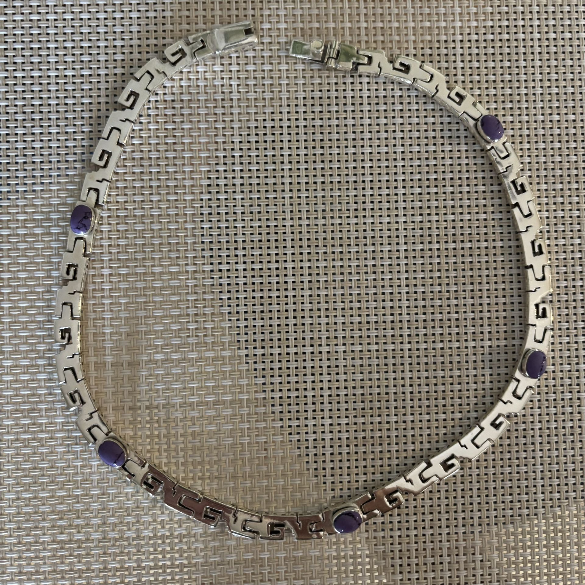 Solid 925 Sterling silver and amethyst geometric necklace 18”