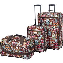 Rockland Vara Softside 3-Piece Luggage Set Owl 20 inch 22 inch 28 inch Expandable, Upright