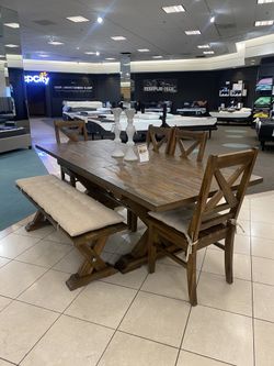 Wooden Table With 4 Chairs And Bench