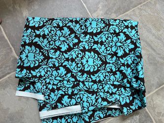 Teal and Brown Damask Fabric Panels