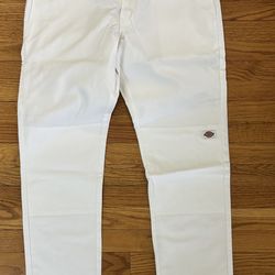 Dickies Twill Work Pants Men’s 38x32 White Skinny Fit Straight Leg Flex New