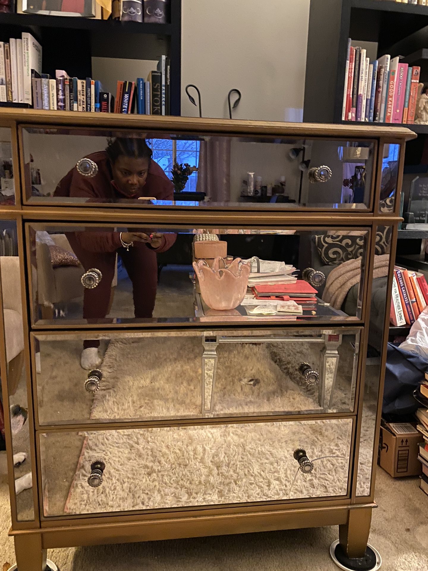 Pier one Mirrored Chest Of Drawers (Gold Trim) 