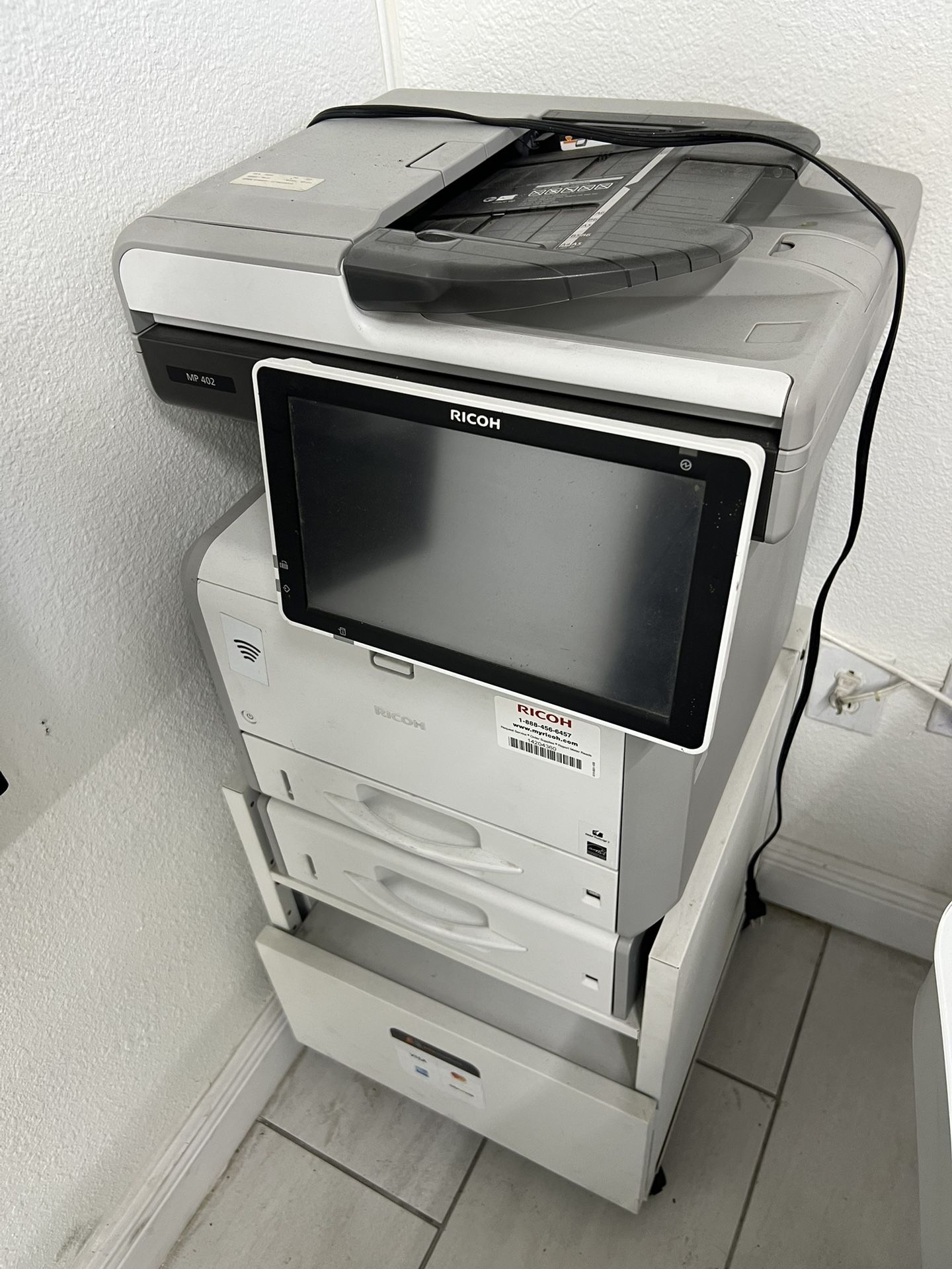 Ricoh MP 402SPF – Multifunction Copier / Printer / Scanner + Base | Works Great | Pickup Miami 33186