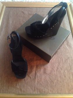 Bebe Tall Black Wood Wedges