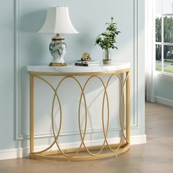 Faux Marble Console Table, 43" Half Moon Sofa Entryway Table