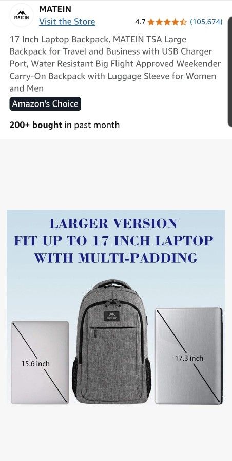 MATEIN 17 Inch Laptop Backpack