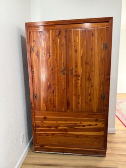 Vintage Solid Cedar Wardrobe Armoire – Large Wooden Storage Cabinet